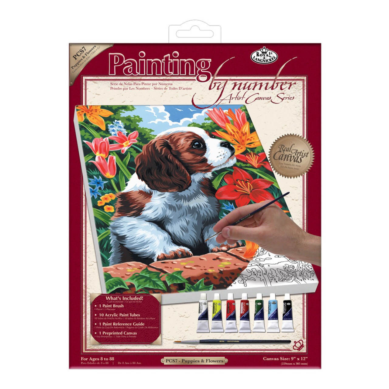 PCS7 | Painting by numbers™ 10pc 9" x 12" Puppy & Flowers Canvas Painting Project